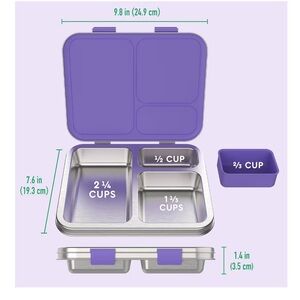 Bentgo Kids Stainless Steel Lunch Box, 3-Compartments, Purple